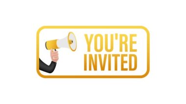 Megafon bayrağı, davet edildiğin mesajlı iş konsepti. Hareket grafikleri .