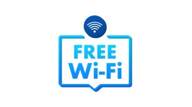 Bedava Wi-Fi bölgesi mavi simgesi. Ücretsiz kablosuz internet imza konsepti. Hareket grafikleri