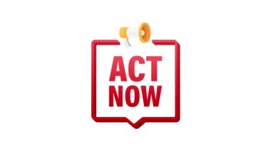 Şimdi konuşma baloncuklu megafon pankartı. İş için afiş. Hareket grafikleri