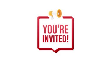 Megafon bayrağı, davet edildiğin mesajlı iş konsepti. Hareket grafikleri