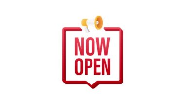 Megafon şimdi açık. Megafon bayrağı. Web tasarımı. Hareket grafikleri