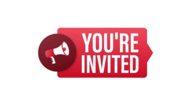 Megafon bayrağı, davet edildiğin mesajlı iş konsepti. Hareket grafikleri .