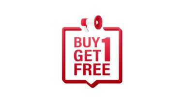 Megafon afişi, iş konsepti ve 1 alana 1 bedava. İndirimli etiket. Hareket grafikleri