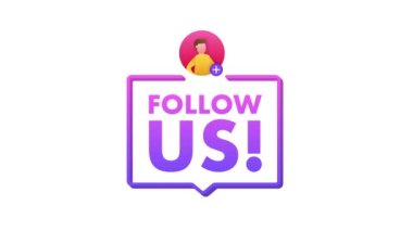 Düğme, beyaz arka planda bizi takip et. Hareket grafikleri