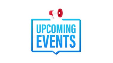 Yaklaşan olaylarla birlikte megafon etiketi. Megafon bayrağı. Web tasarımı. Hareket grafikleri