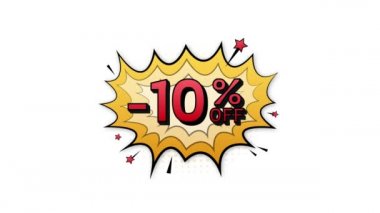 Yüzde 10 indirimli komik konuşma baloncukları. Neon kaşıntı ikonu. Sembol, etiket, özel teklif etiketi, reklam rozeti. Hareket grafikleri .