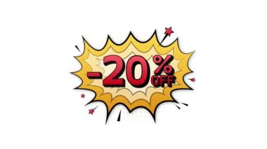 Yüzde 20 indirimli komik konuşma baloncukları. Neon kaşıntı ikonu. Sembol, etiket, özel teklif etiketi, reklam rozeti. Hareket grafikleri .