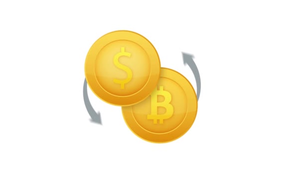 Ícone Troca Dinheiro Banca Criptomoeda Sinal Bitcoin Dólar Símbolo Transferência — Vídeo de Stock