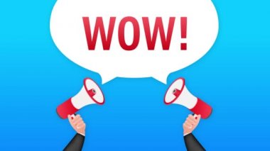 Vay be megafon. Düz Hareket grafikleri. Terfi teklifini açıkla. İnsanlar iletişim.