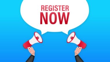 Kasası olan megafon etiketi. Megafon bayrağı. Web tasarımı. Hareket grafikleri .