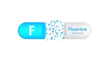 F, sağlık hizmetleri tasarımı için florin. Vitamin kompleksi. Sağlık sigortası konsepti. Yemek konsepti. Organik gıda ikonu. Hareket grafikleri