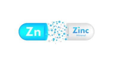 Zn, çinko sağlık hizmetleri tasarımı için. Vitamin kompleksi. Sağlık sigortası konsepti. Yemek konsepti. Organik gıda ikonu. Hareket grafikleri