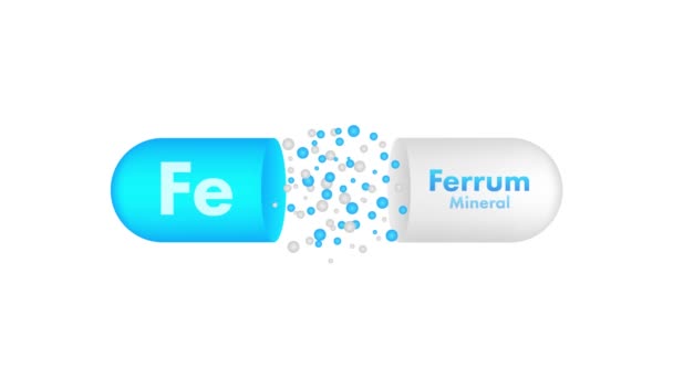 Mineral Ferum Μπλε Λαμπερό Εικονίδιο Κάψουλα Χάπι Γραφικά Κίνησης — Αρχείο Βίντεο