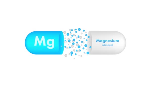 Magnesium Biru Dengan Latar Belakang Putih Mineral Magnesium Kapsul Pil — Stok Video