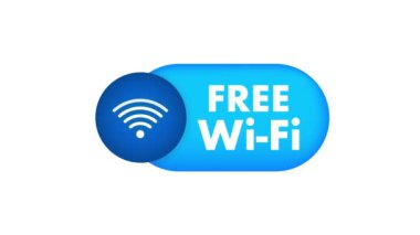 Bedava Wi-Fi bölgesi mavi simgesi. Ücretsiz kablosuz internet imza konsepti. Hareket grafikleri .