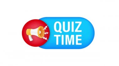 Megafon afişi beyaz arkaplanda izole edildi - sınav zamanı. Hareket grafikleri .