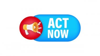 Şimdi konuşma baloncuklu megafon pankartı. İş için afiş. Hareket grafikleri .