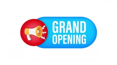 Büyük açılışı olan megafon etiketi. Megafon bayrağı. Web tasarımı. Hareket grafikleri .