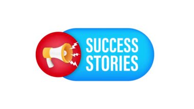 Başarı hikayeli megafon. Megafon bayrağı. Hareket grafikleri .