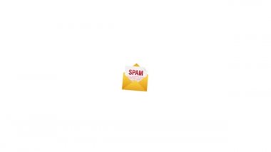 Elinde spam işareti yok. Çöp Posta Uyarısı. Virüs, korsanlık, hackleme ve güvenlik kavramı. Konserve jambonlu zarf. Hareket grafikleri