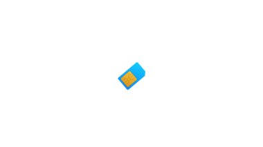Hareketli grafikler cep telefonu Sim Card elinde. Çip beyaz arkaplanda izole edildi