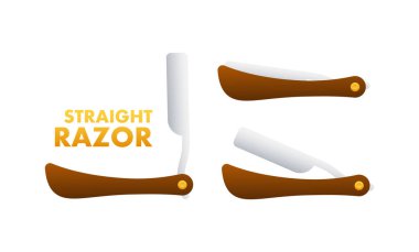 Usturayı düz tut. Eski jilet. Berber dükkanı elementi. Vektör stok illüstrasyonu