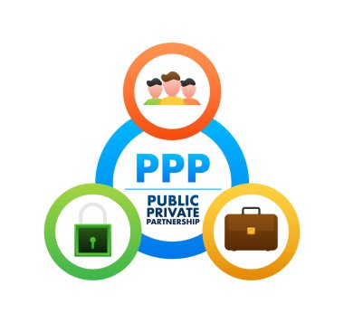 PPP - kamu özel ortaklığı. Çevrimiçi pazar. Güvenli finans yatırımı. Vektör stok illüstrasyonu