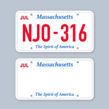 Massachusetts 'in plakası. Arabanın plakası. Vektör stok illüstrasyonu