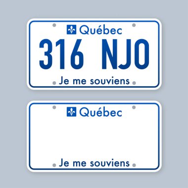 Quebec plakalı aracın ruhsatı var. Vektör illüstrasyonu