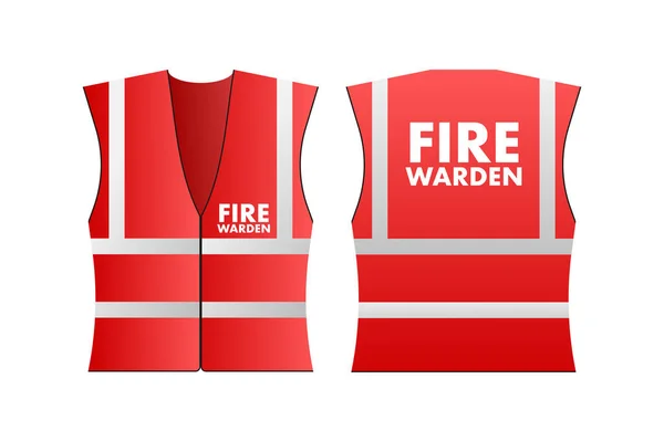 Red Reflective Warden Fire Vest People Security Safety Vector Stock — Stock vektor