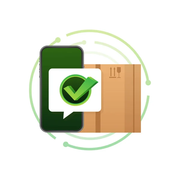 Delivery Order Confirmation Online Delivery Shipping Service Box Icon Approved — Stock Vector