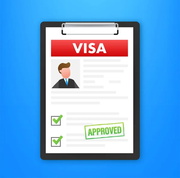 Presse Papiers Avec Demande Visa Autorisation Voyager Visa Immigration Illustration — Image vectorielle