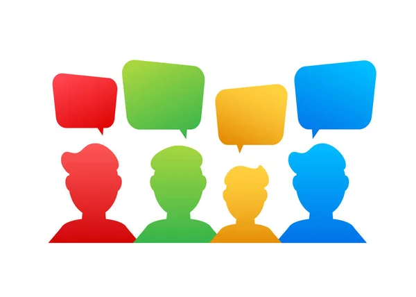 Persone Comunicano Fanno Domande Cercano Soluzioni Dialogo Chat Vocale Bolla — Vettoriale Stock