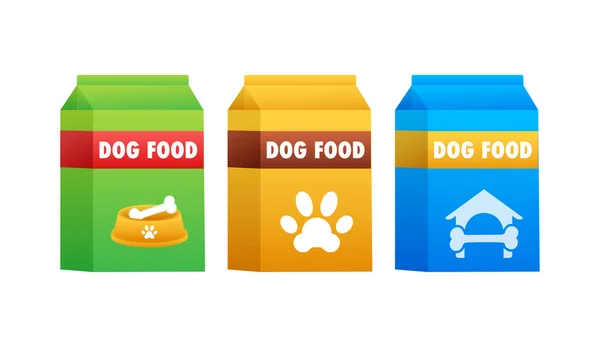 Dog Dry Food Bowl Bag Package Advertising Vector Illustration — Vetor de Stock