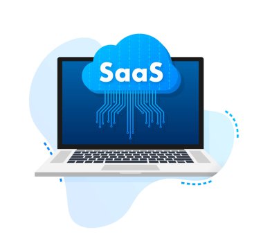 SaaS - Software as a service. Cloud sevice, synchronize. Vector illustration