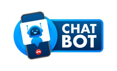 Robot simgesi. Robot tabela tasarımı. Chatbot sembolü konsepti. Ses destek robotu. Çevrimiçi destek robotu. Vektör illüstrasyonu