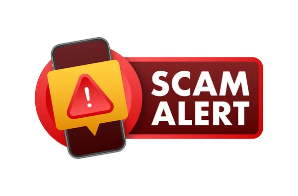 Banner Red Scam Alert Attention Sign Cyber Security Icon Caution — Stock Vector