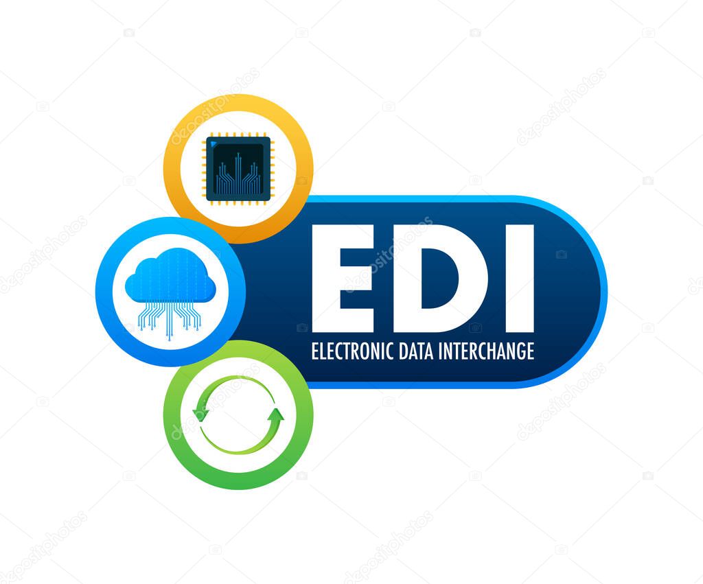 EDI - electronic data interchange. Devices, volume, database Vector illustration