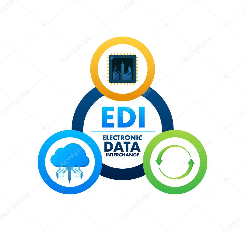 EDI - electronic data interchange. Devices, volume, database Vector illustration
