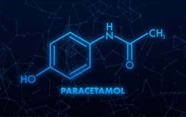 Tıbbi tasarım için parasetamol formülü. Beyaz arkaplanda parasetamol kimyasal formülü.