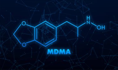 Methylenedioxymethamphetamine, MDMA chemical ecstasy molecule. Vector illustration clipart