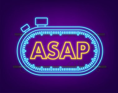 - Mümkün olan en kısa sürede. Çevrimiçi reklam neon ikonu. Vektör illüstrasyonu.