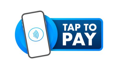 Bağlantısız kablosuz ödeme işareti logosu. NFC teknolojisi. Vektör stok illüstrasyonu