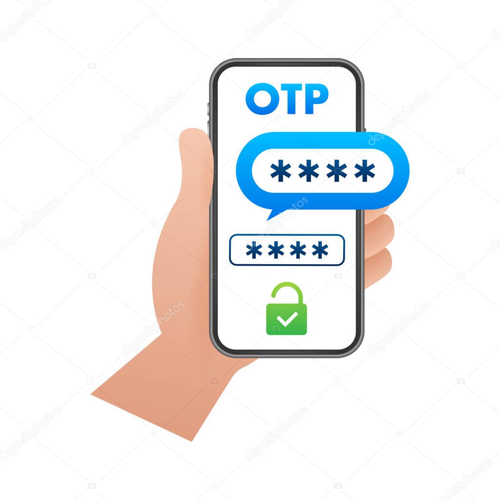 OTP One-time password. 2-Step authentication. Data protection, internet security concept