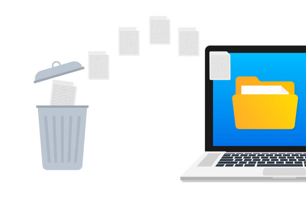Процесс Удалить файл на бумаге. Удалить документ. Векторная иллюстрация