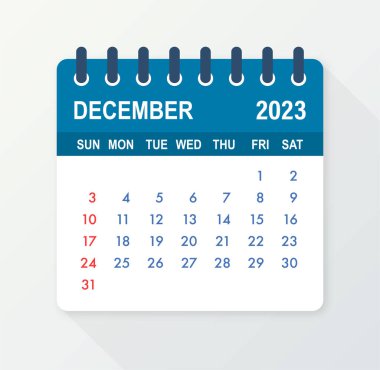 December 2023 Calendar Leaf. Calendar 2023 in flat style. Vector illustration