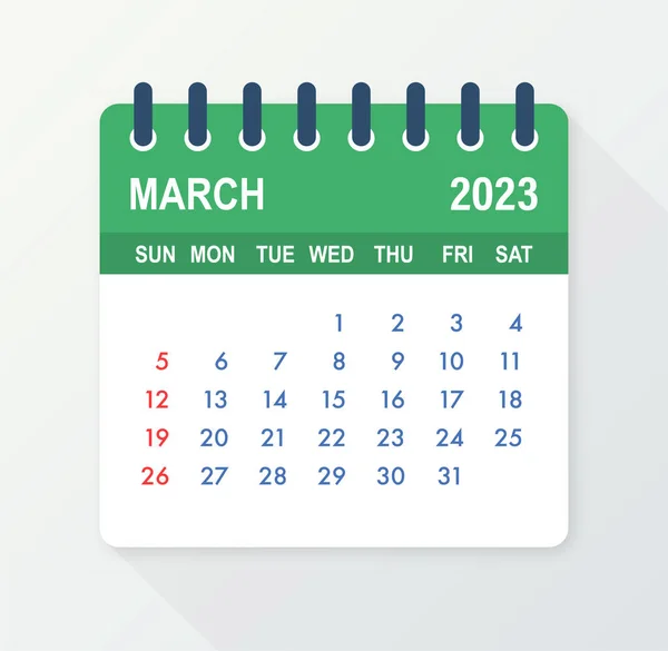 March 2023 Calendar Leaf Calendar 2023 Flat Style Vector Illustration — Wektor stockowy