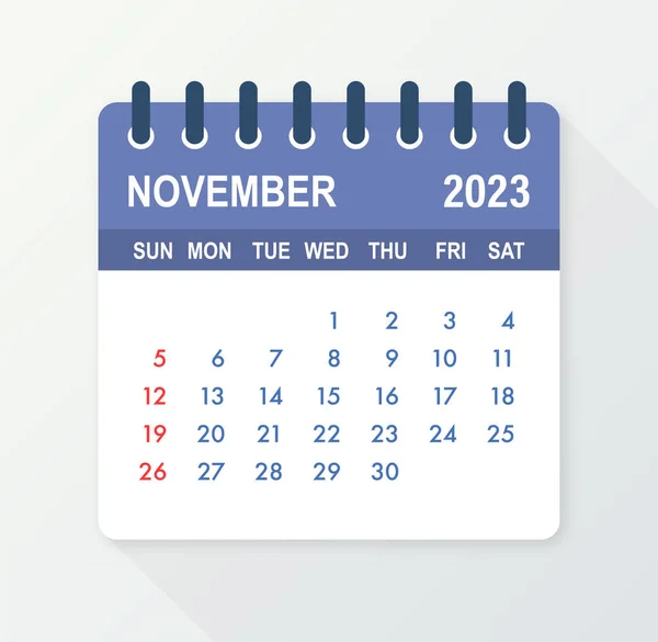 November 2023 Calendar Leaf Calendar 2023 Flat Style Vector Illustration — Wektor stockowy