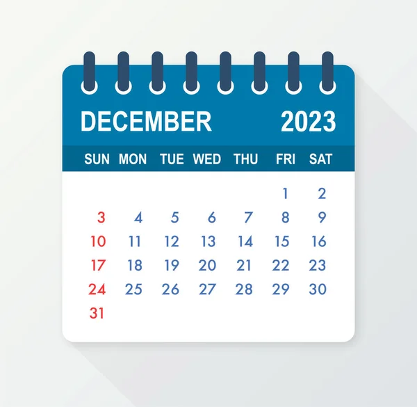December 2023 Calendar Leaf Calendar 2023 Flat Style Vector Illustration — Wektor stockowy