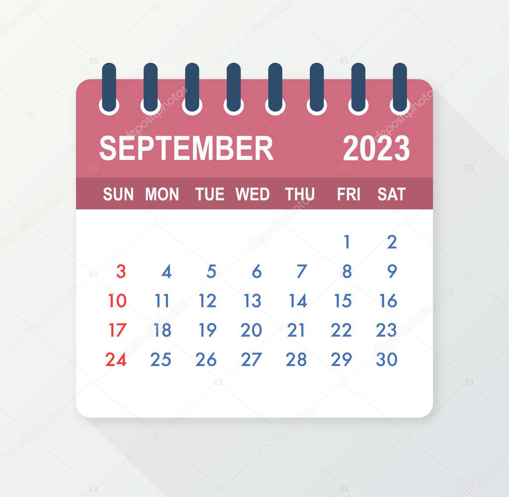 September 2023 Calendar Leaf. Calendar 2023 in flat style. Vector illustration